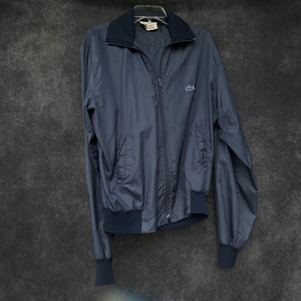 IZOD Lacoste Vintage 80s 90s Windbreaker Jacket Croc Crocodile Logo Men's L Navy